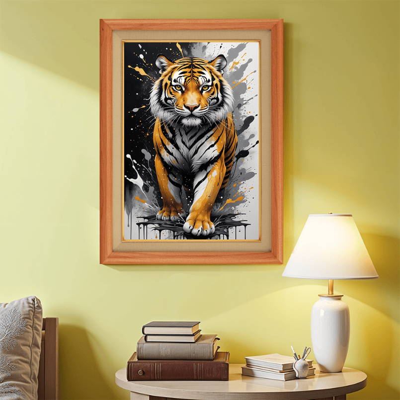 Tiger With Splash Colors Wood Print Wall Art 18x23 Inches