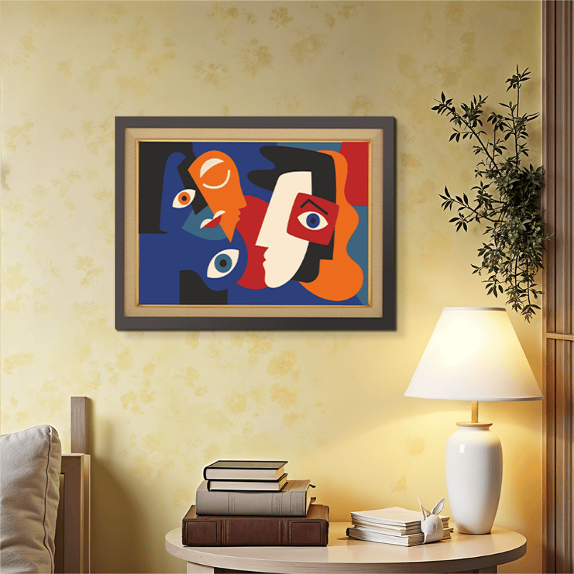 Picasso Style Face Expressions Wood Print Wall Art 23x17.5 Inches
