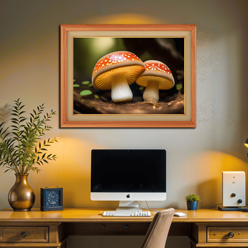 Mushrooms Nature Wood Print Wall Art 23x17.5 Inches