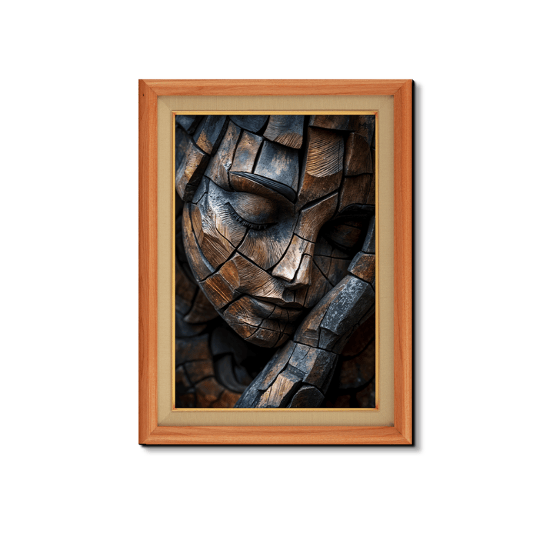 Human Sleeping Face Wooden Cutout Wood Print Wall Art 18x23 Inches