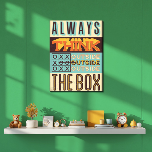 Always Think Outside The Box Vintage Wood Print Wall Art