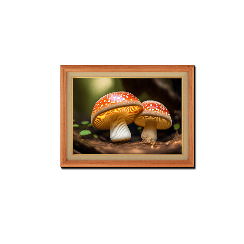 Mushrooms Nature Wood Print Wall Art 23x17.5 Inches