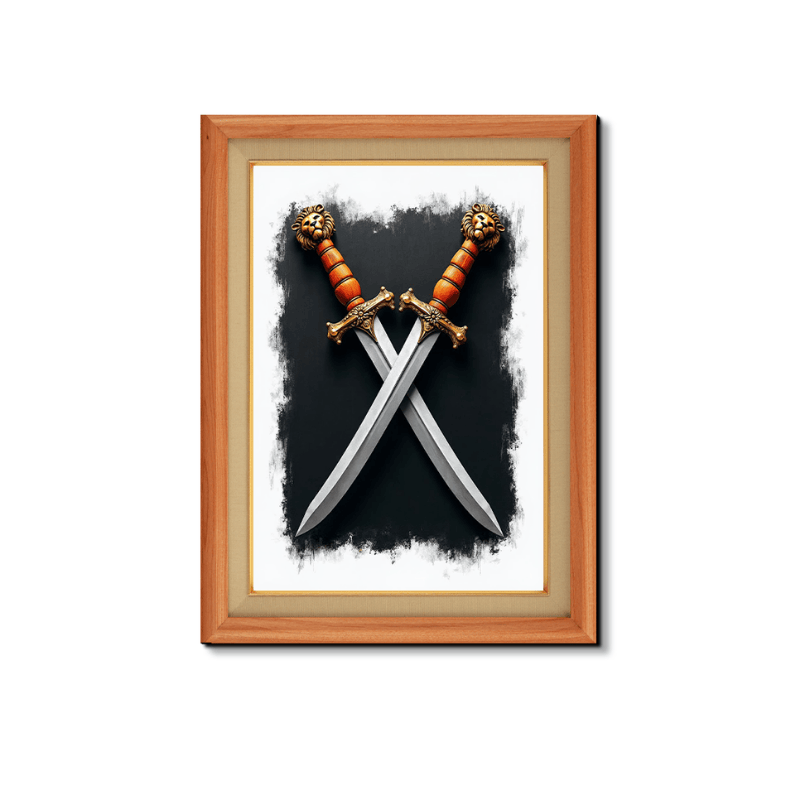 Two Swords Vectors Vintage Wood Print Wall Art 18x23 Inches