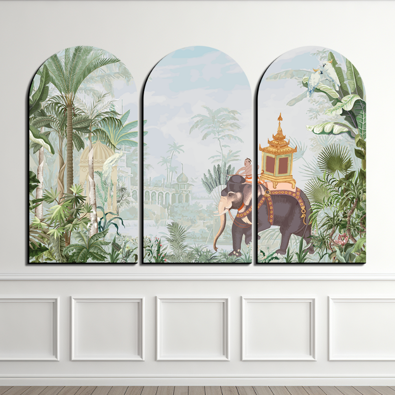 Set of 3 Royal Elephant Luxurious Wood Print Wall Art