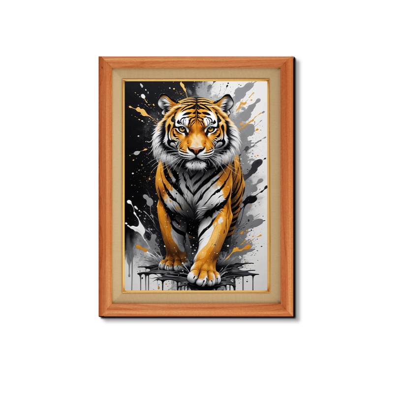 Tiger With Splash Colors Wood Print Wall Art 18x23 Inches