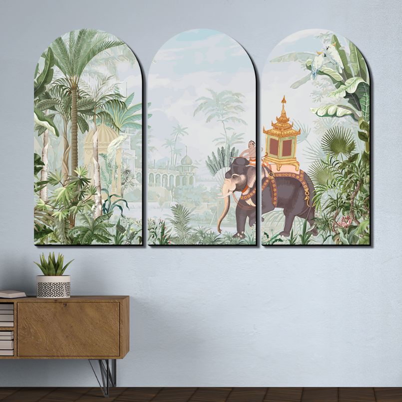 Set of 3 Royal Elephant Luxurious Wood Print Wall Art