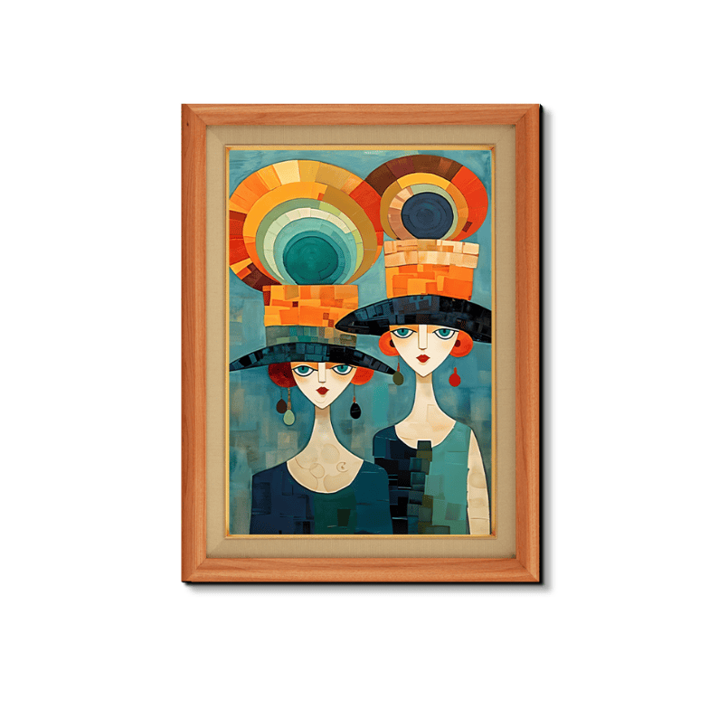 Two English Ladies With Colorful Hats Wood Print Wall Art 18x23 Inches