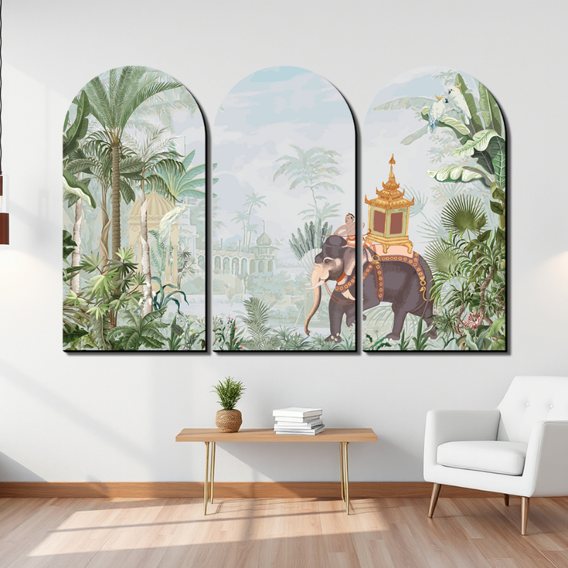 Set of 3 Royal Elephant Luxurious Wood Print Wall Art