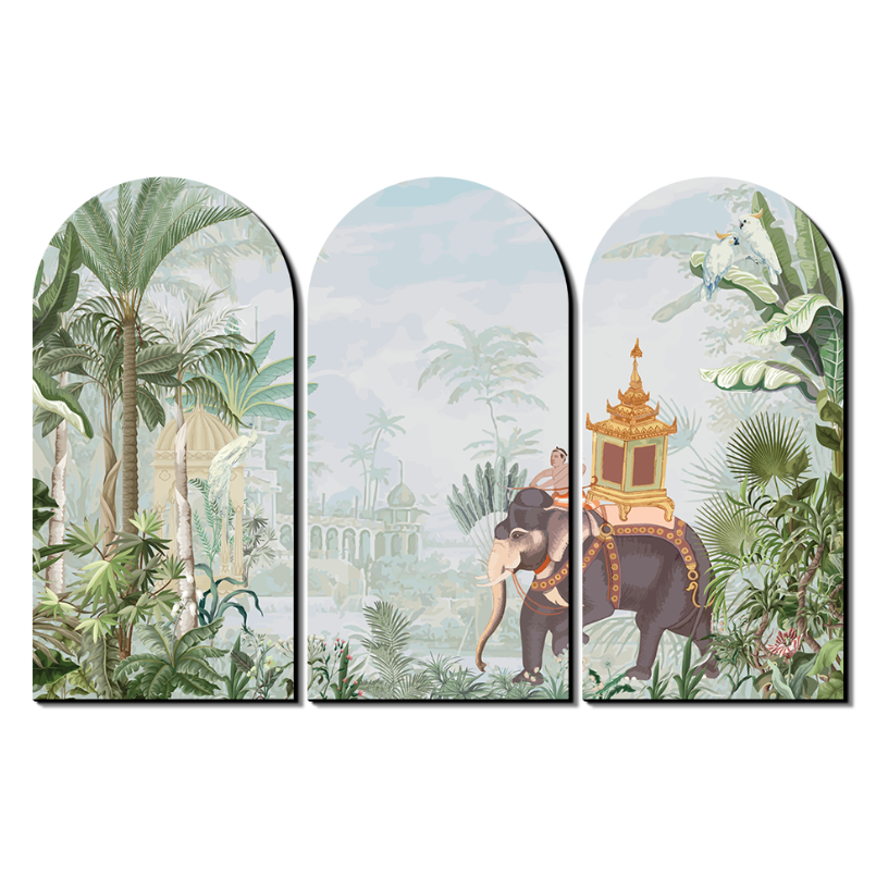 Set of 3 Royal Elephant Luxurious Wood Print Wall Art