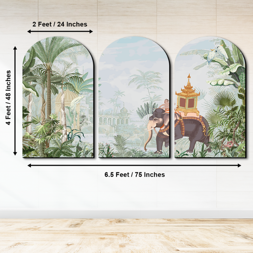 Set of 3 Royal Elephant Luxurious Wood Print Wall Art
