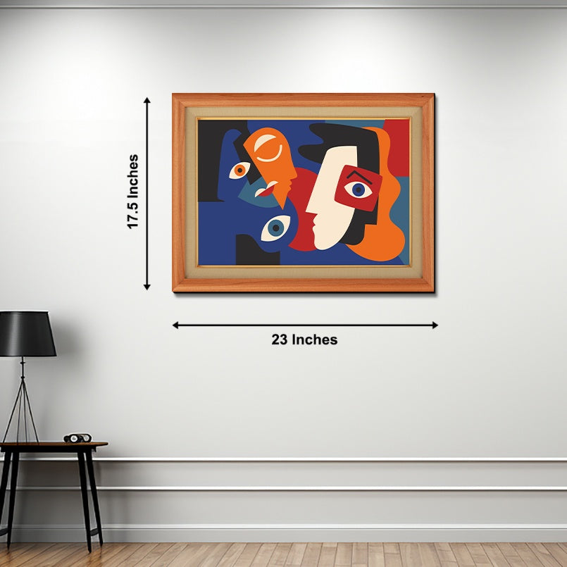 Picasso Style Face Expressions Wood Print Wall Art 23x17.5 Inches