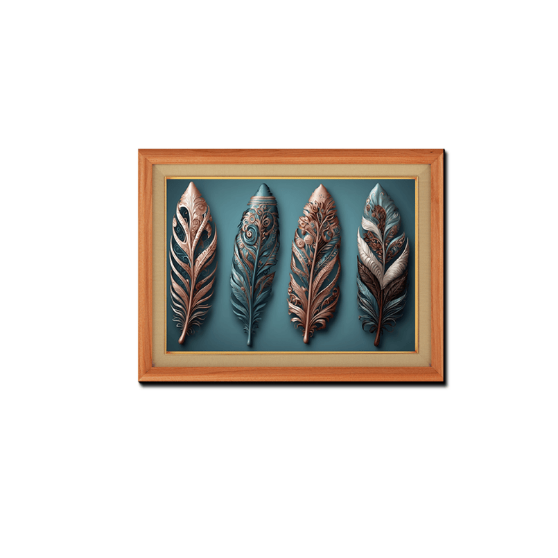 Metallic Feather Leaf Wood Print Wall Art 23x17.5 Inches