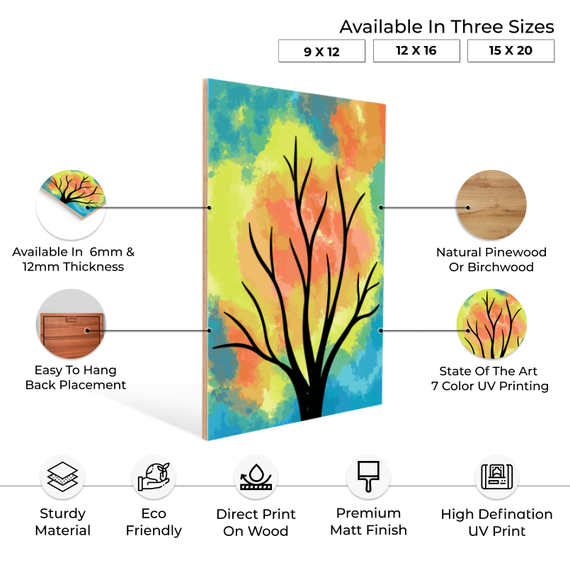 Colorful Botanical Wood Print Wall Art Set of 3