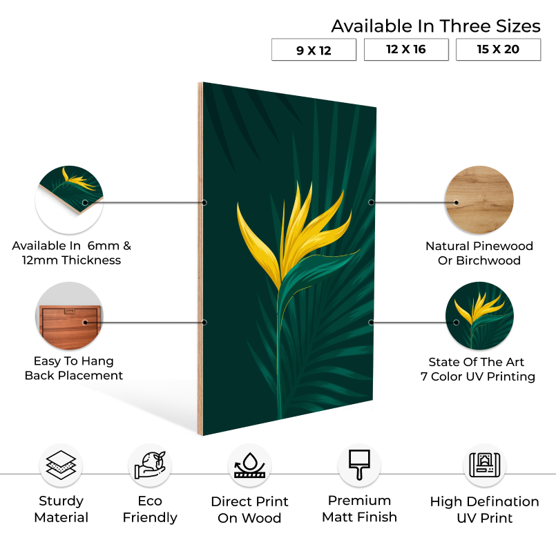 Green Leaf Wood Print Wall Art Set of 3