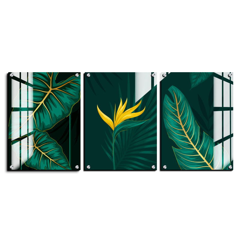 Green Leaf Wood Print Wall Art Set of 3