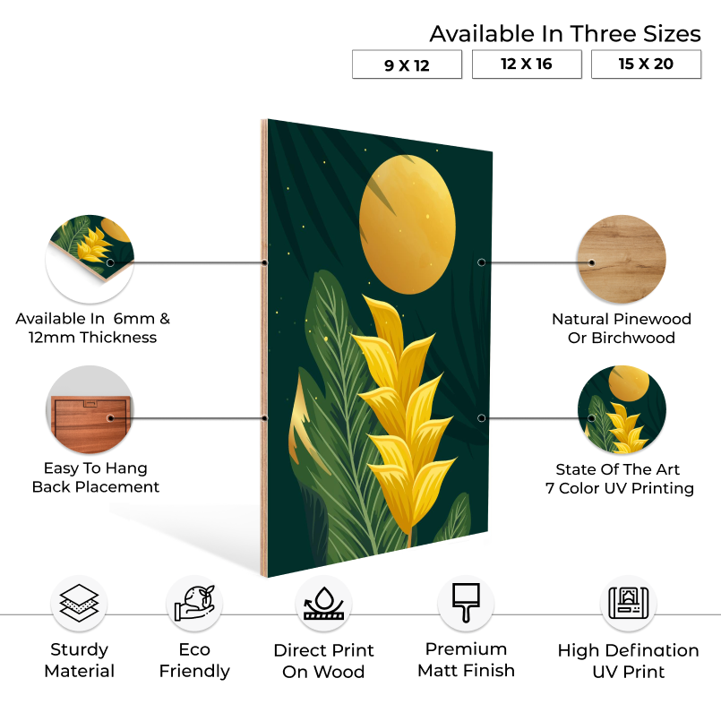 Yellow Flower Wood Print Wall Art Set of 3