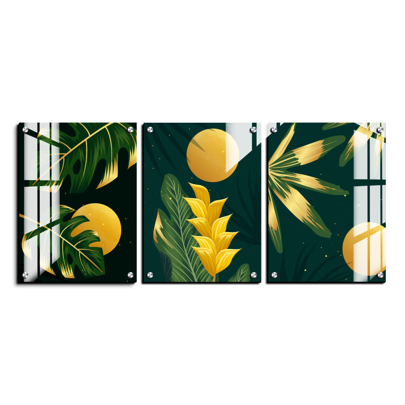 Yellow Flower Wood Print Wall Art Set of 3