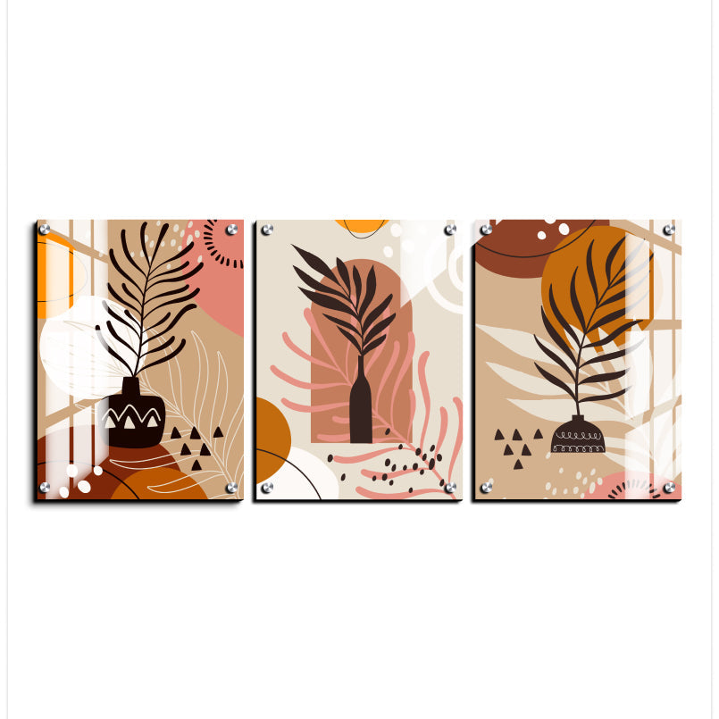 Leaf Botanical Boho Wood Print Wall Art Set of 3