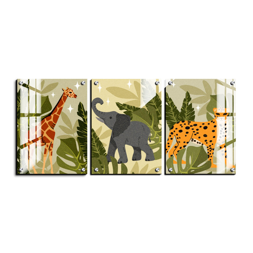 Animal Theme Boho Wood Print Wall Art Set of 3