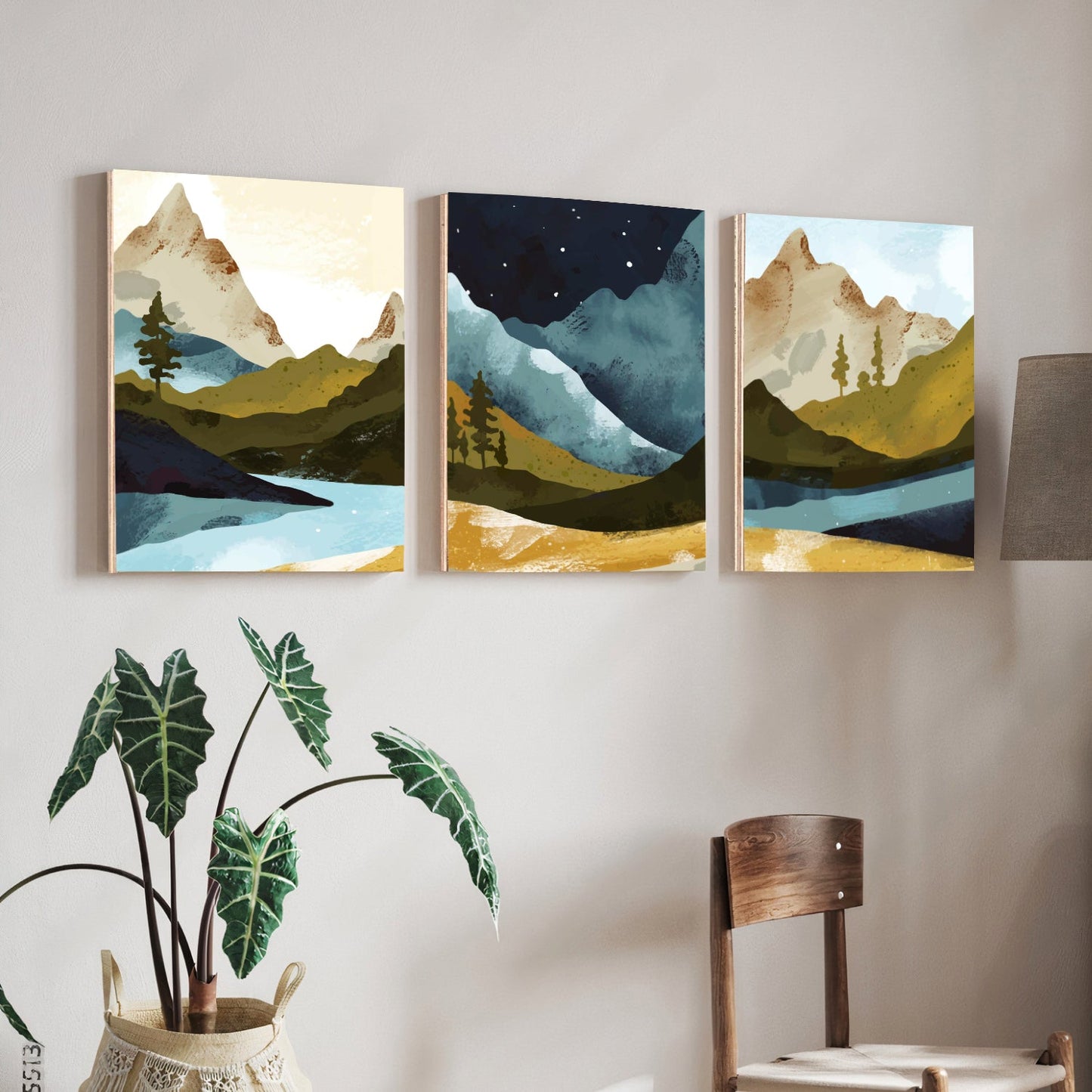 Mountain Night Wood Print Wall Art Set of 3