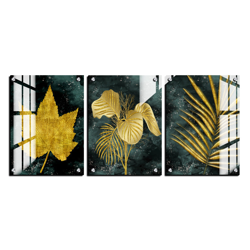 Assorted Gold Leaf Wood Print Wall Art Set of 3