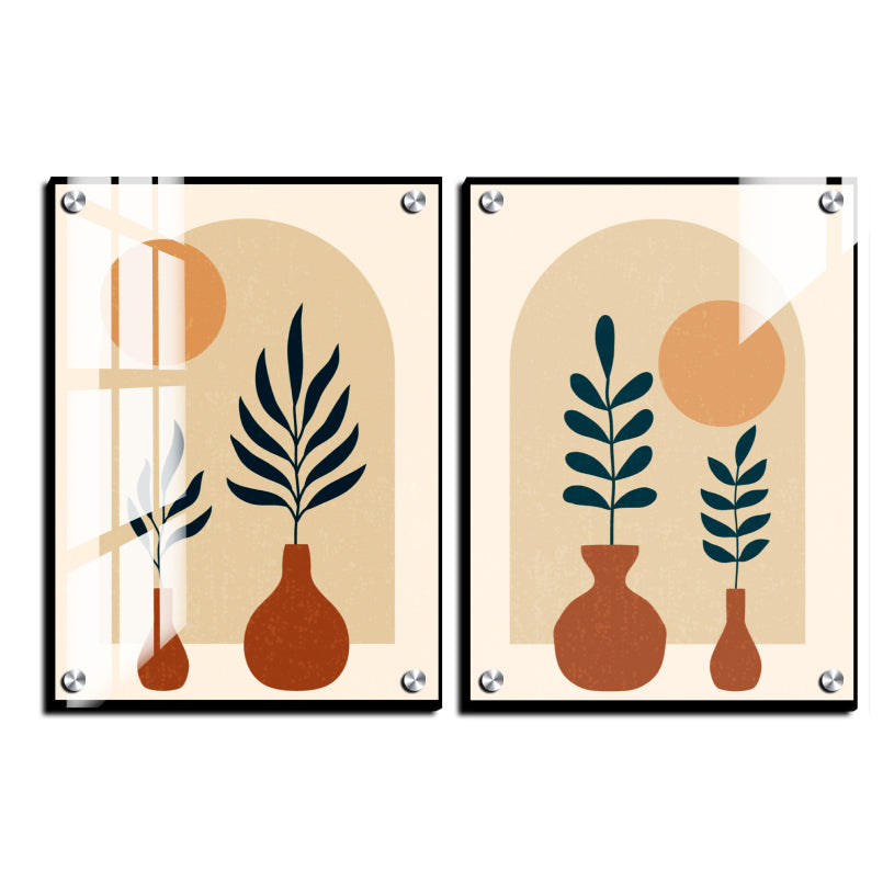 Botanical Contemporary Wood Print Wall Art Set of 2