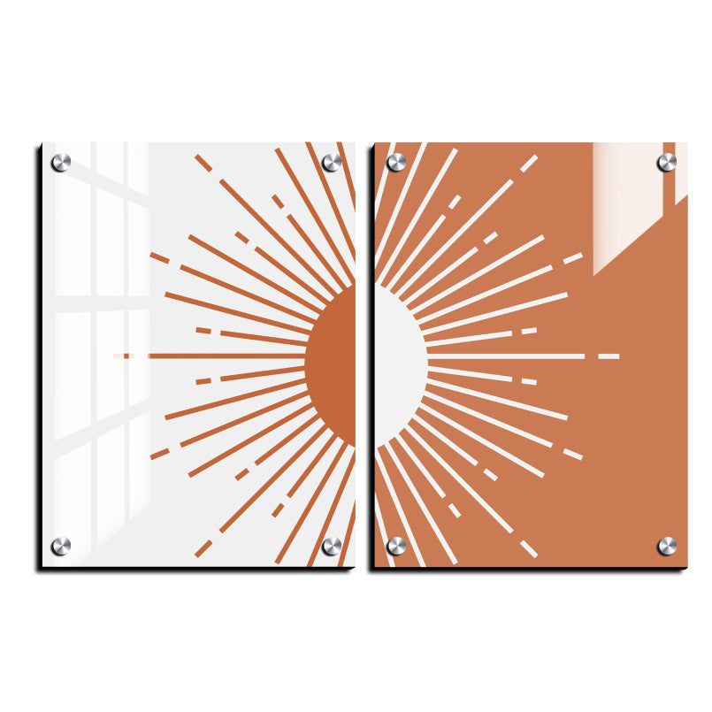 Abstract Sun Mid Century Wood Print Wall Art Set of 2