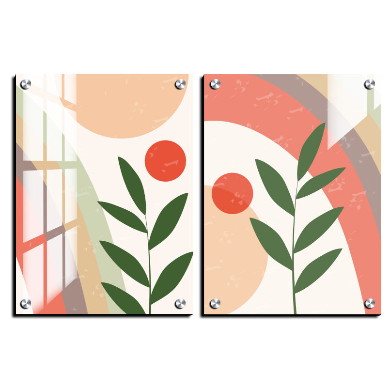 Rainbow With Leaf Wood Print Wall Art Set of 2