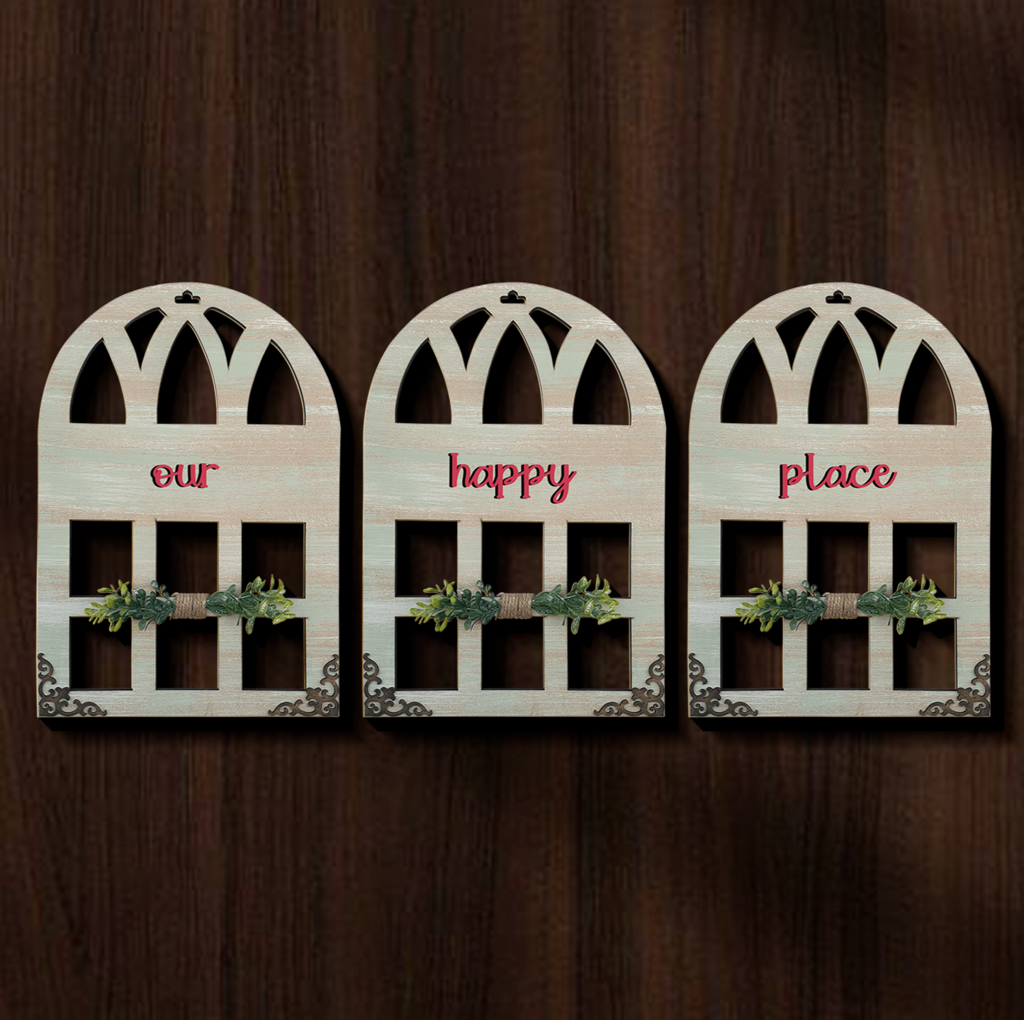 Our Happy Place Quote Window Wall Art Set of 3