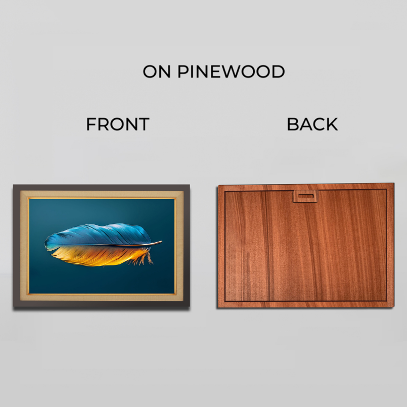 Vibrant Blue And Orange Feather Wood Print Wall Art 23x17.5 Inches