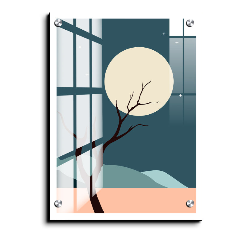 Night Boho Beige Wood Print Wall Art