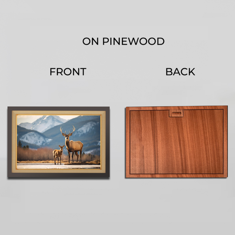 Wild Elk In Nature With Calves Wood Print Wall Art 23x17.5 Inches