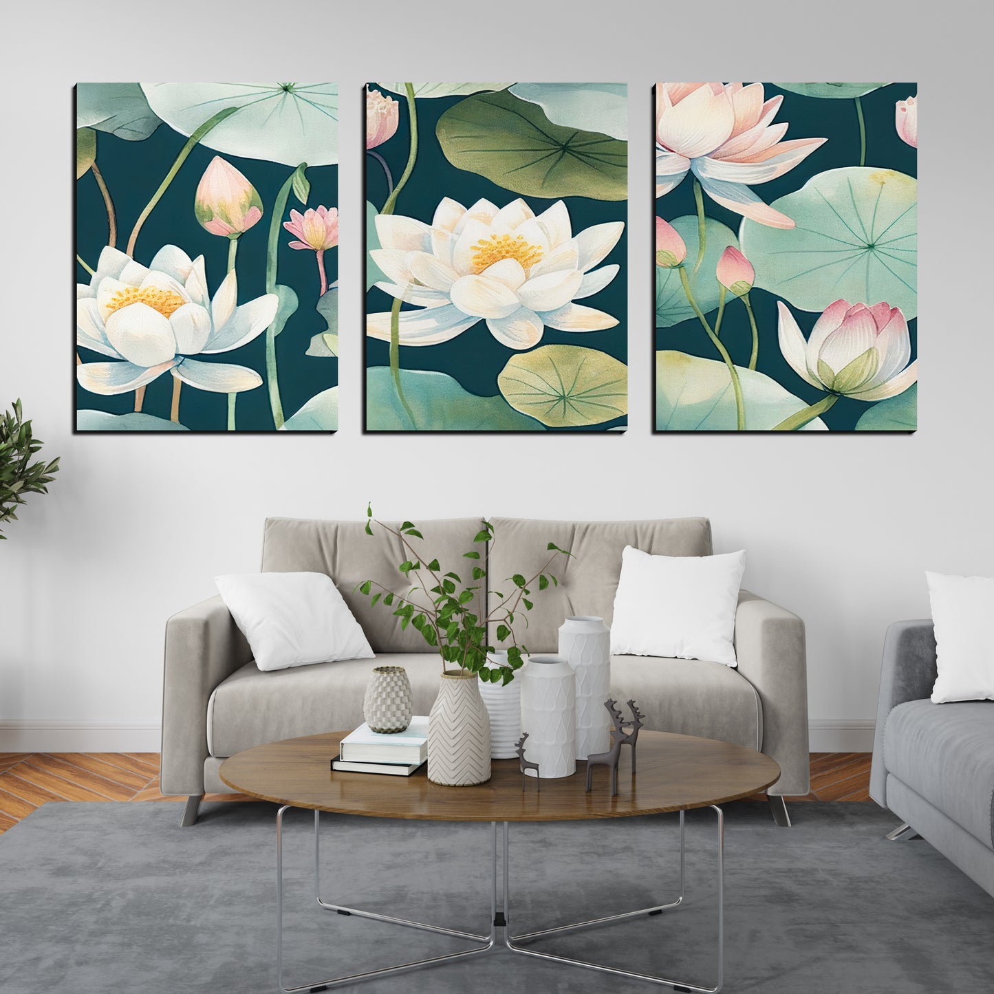 Lotus Wood Print Wall Art Set of 3