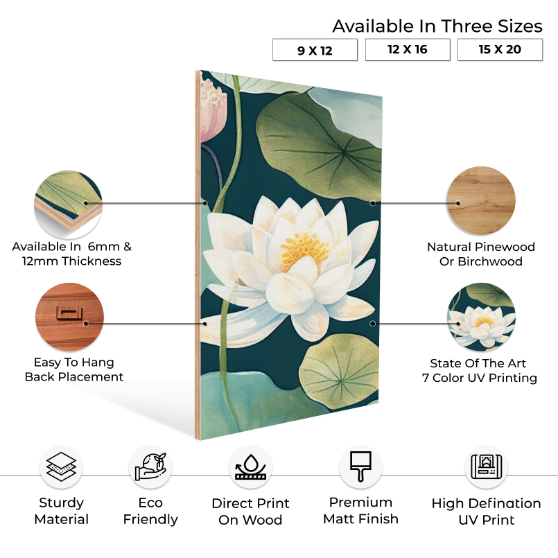 Lotus Wood Print Wall Art Set of 3