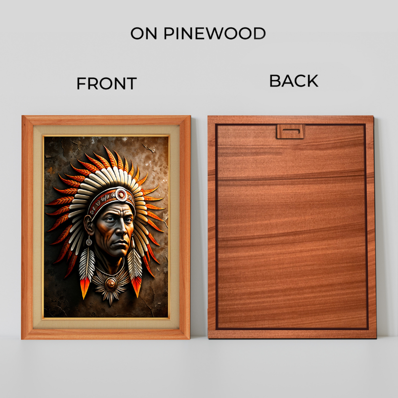 Old Chief of The Indian Tribe Wood Print Wall Art 18x23 Inches