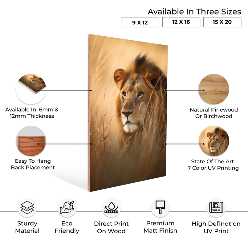 Lion Face Wood Print Wall Art