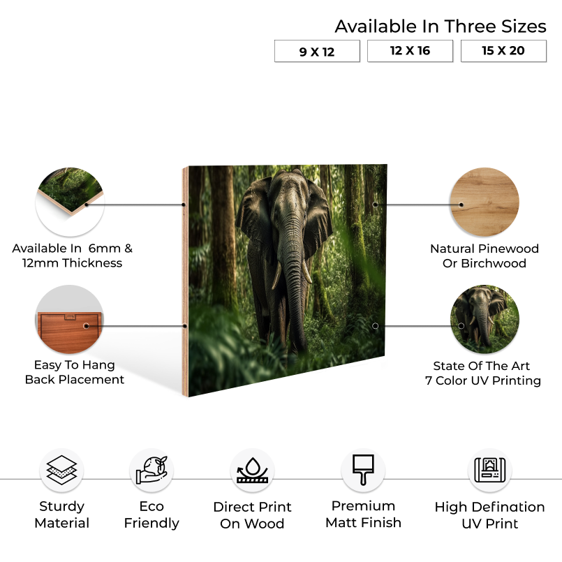 Huge Elephant in Jungle Wood Print Wall Art