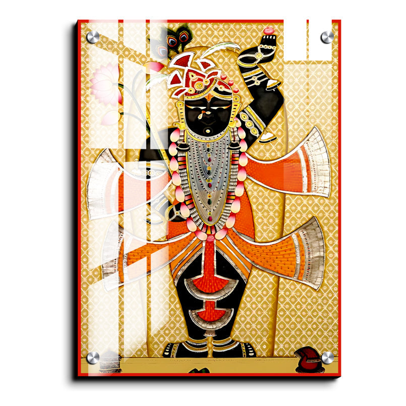 Shrinath Ji Orange Pichwai Wood Print Wall Art