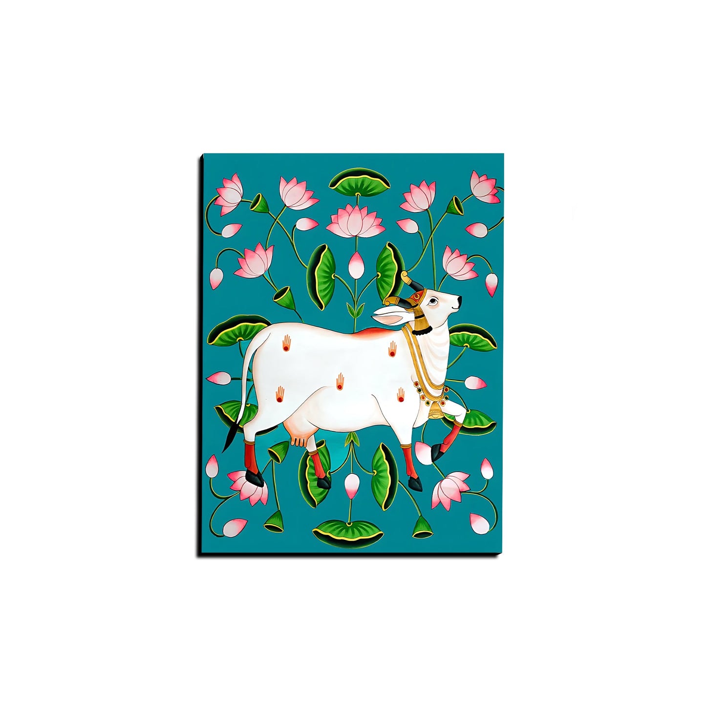 Sacred Cow Pichwai Wood Print Wall Art Blue
