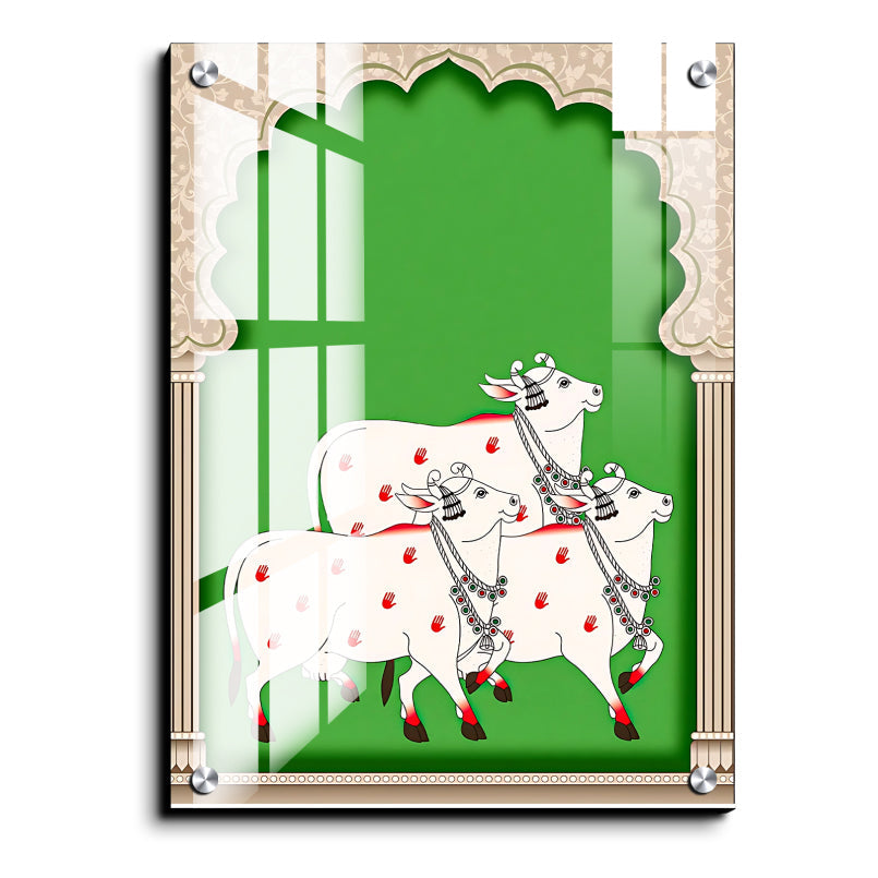 Sacred Cow Pichwai Wood Print Wall Art Green