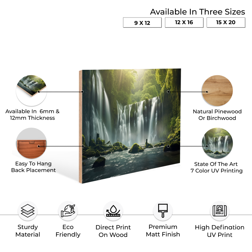 Beautiful Waterfall Landscape Wood Print Vastu Wall Art