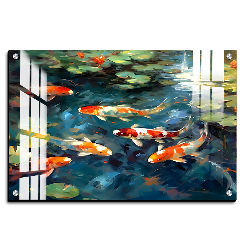 Koi Pond Fish Wood Print Feng Shui Vastu Wall Art