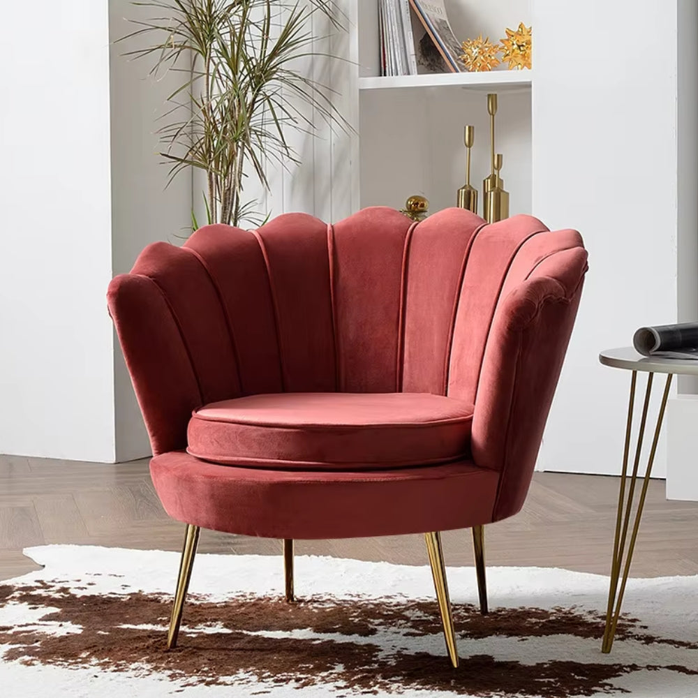 Velvet Fabric With Gold Metal Legs Armchair