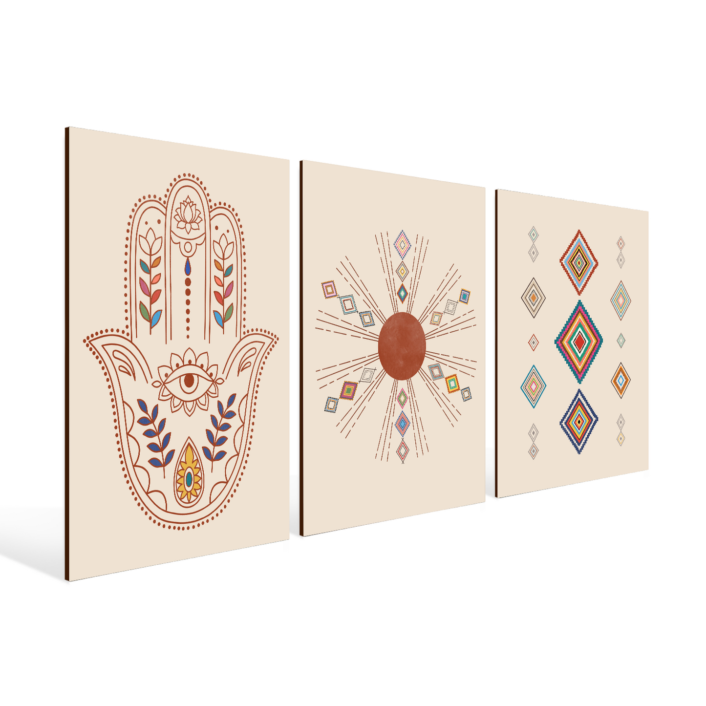 Hamsa Evil Eye Protector Wood Print Wall Art Set of 3