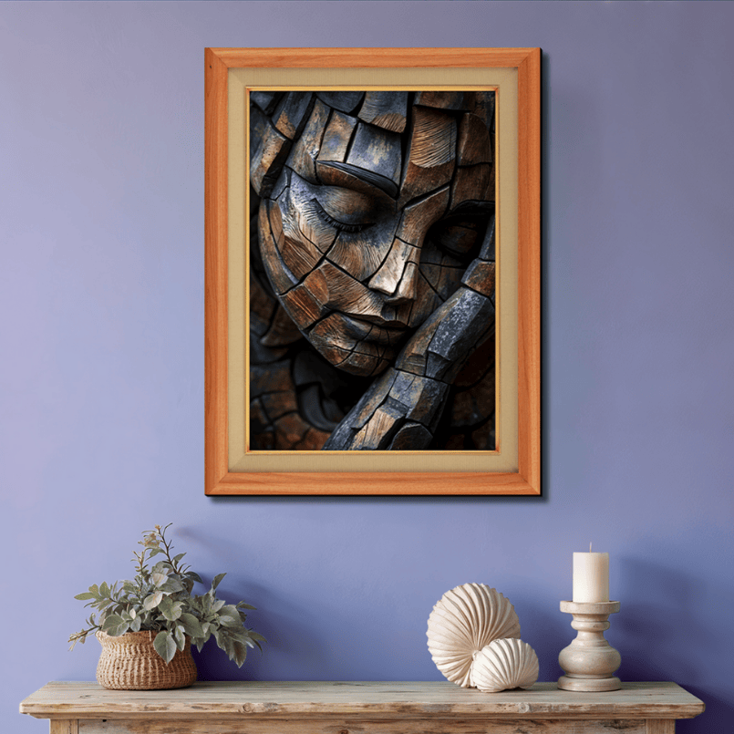 Human Sleeping Face Wooden Cutout Wood Print Wall Art 18x23 Inches