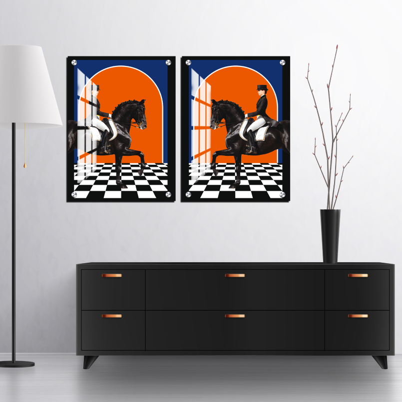 Man On The Black Horse Quiet Luxury Wood Print Wall Art Set of 2