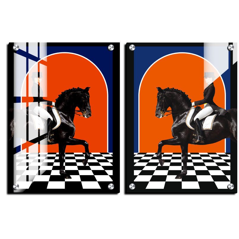 Man On The Black Horse Quiet Luxury Wood Print Wall Art Set of 2