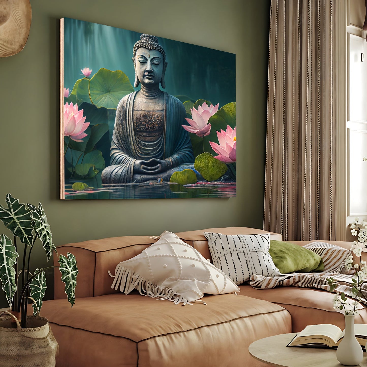 Buddha Meditating in Water Wood Print Wall Art