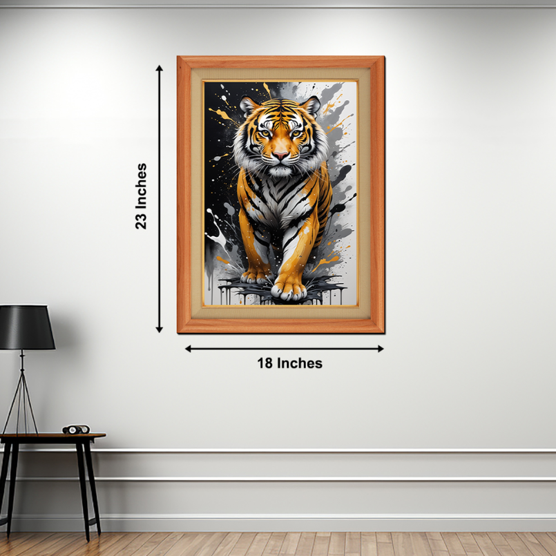 Tiger With Splash Colors Wood Print Wall Art 18x23 Inches