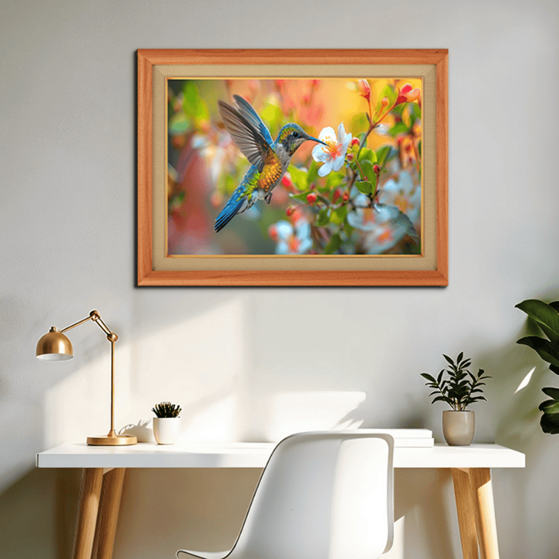 Vividly Colored Hummingbird In Nature Wood Print Wall Art 23x17.5 Inches